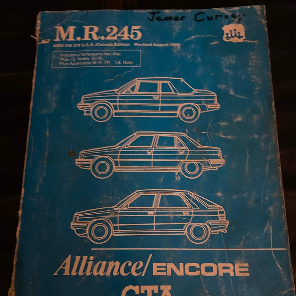 1986 Renault Alliance Encore GTA Workshop Manual M.R. 245 vintage